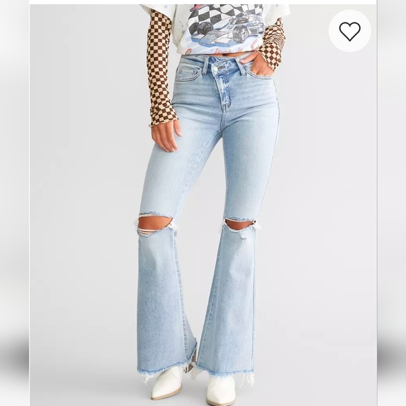 Flying Monkey Light Wash High Rise Flare Stretch jeans size 25 Boho Western - Picture 2 of 15